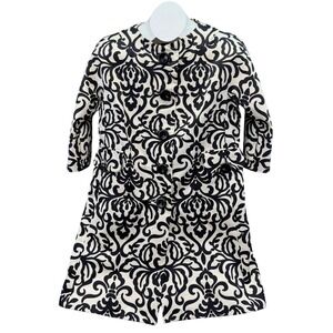 Milly Designer Topper Jacket Damask Print Coat Black Ivory Mid Length Sz 6
